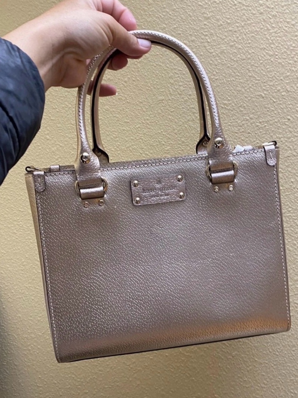 kate spade Rose Gold Metallic Leather Satchel Weasley small